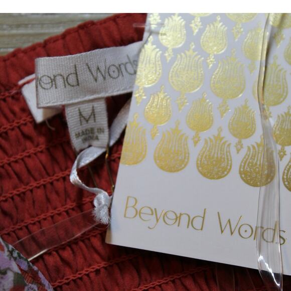 NWT! Beyond Words Red Floral Ruched Long Sleeve Smocked Peplum Crop Top Women M - Picture 4 of 4